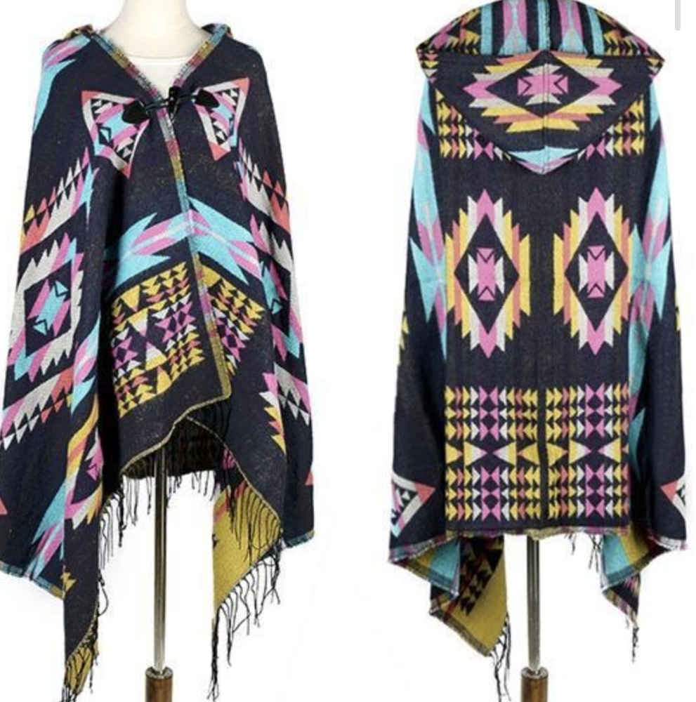 Aztec Woven Wool Blend Poncho